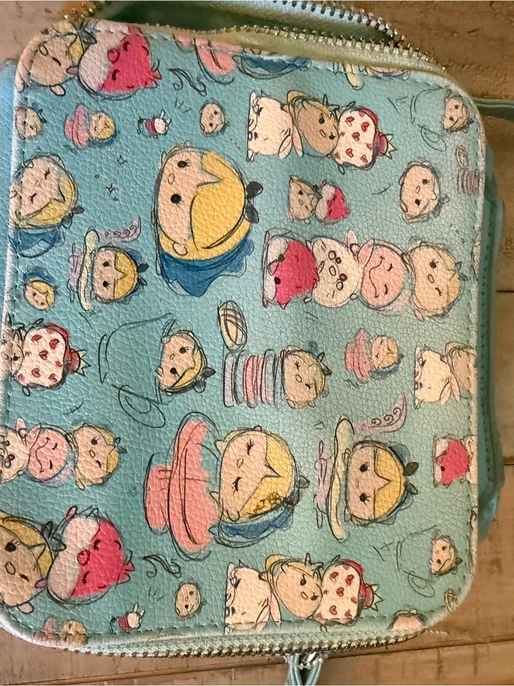Disney Light Blue Cartoon Zip Wallet with Pastel Character Prints